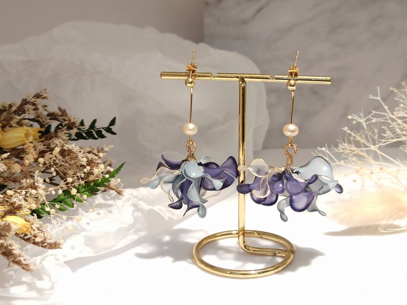 【花裙珍珠耳环】造花液水晶花 手作体验课程  【一人即可开课】 - 金工/饰品 - 树脂 