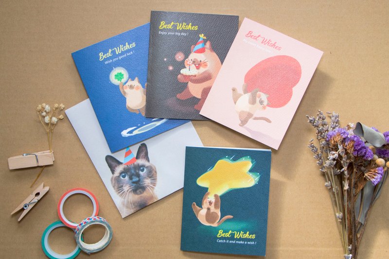 猫猫的卡片组【Best Wishes】系列 - 卡片/明信片 - 纸 多色