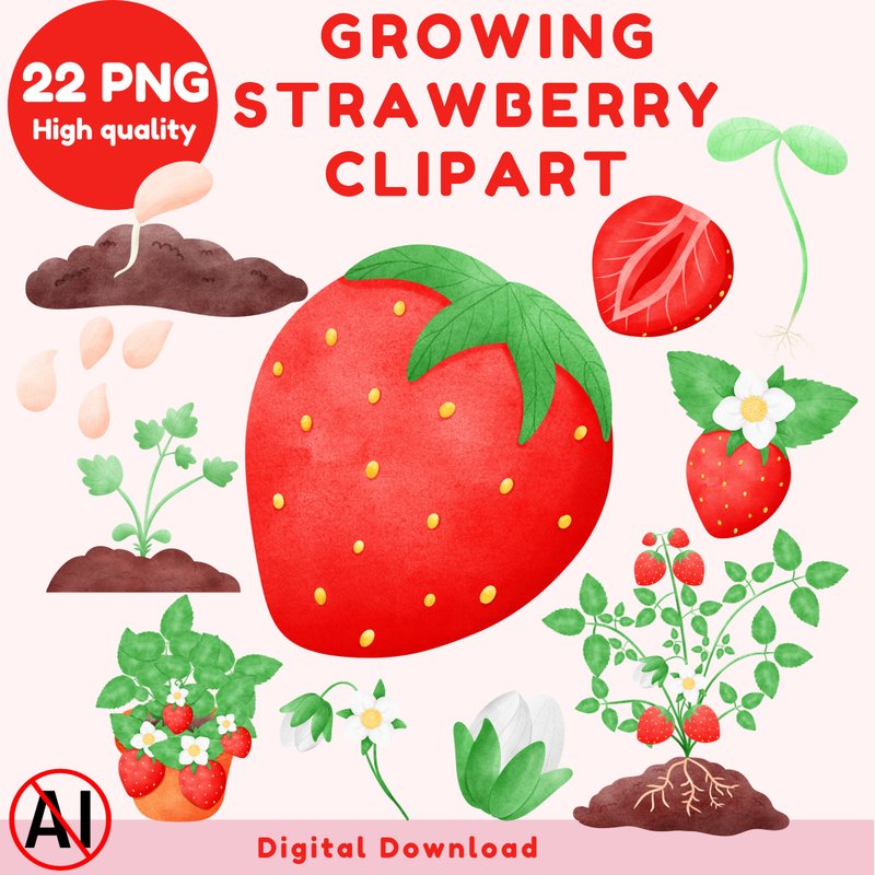 种植和种植草莓数位贴纸剪贴画 - 其他数码商品 - 其他材质 