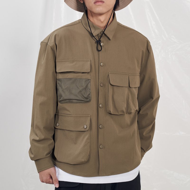 多口袋衬衫外套 Multipocket Shirt Jacket/工装款式/防泼水材质/ - 男装外套 - 棉．麻 绿色