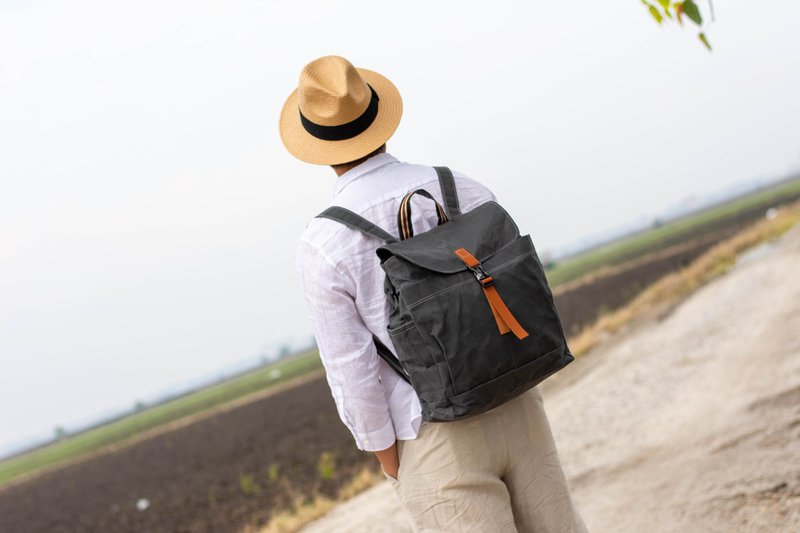 防泼水笔电后背包 日本蜡染帆布大容量旅行背包 灰色 -108号 - 后背包/双肩包 - 防水材质 灰色