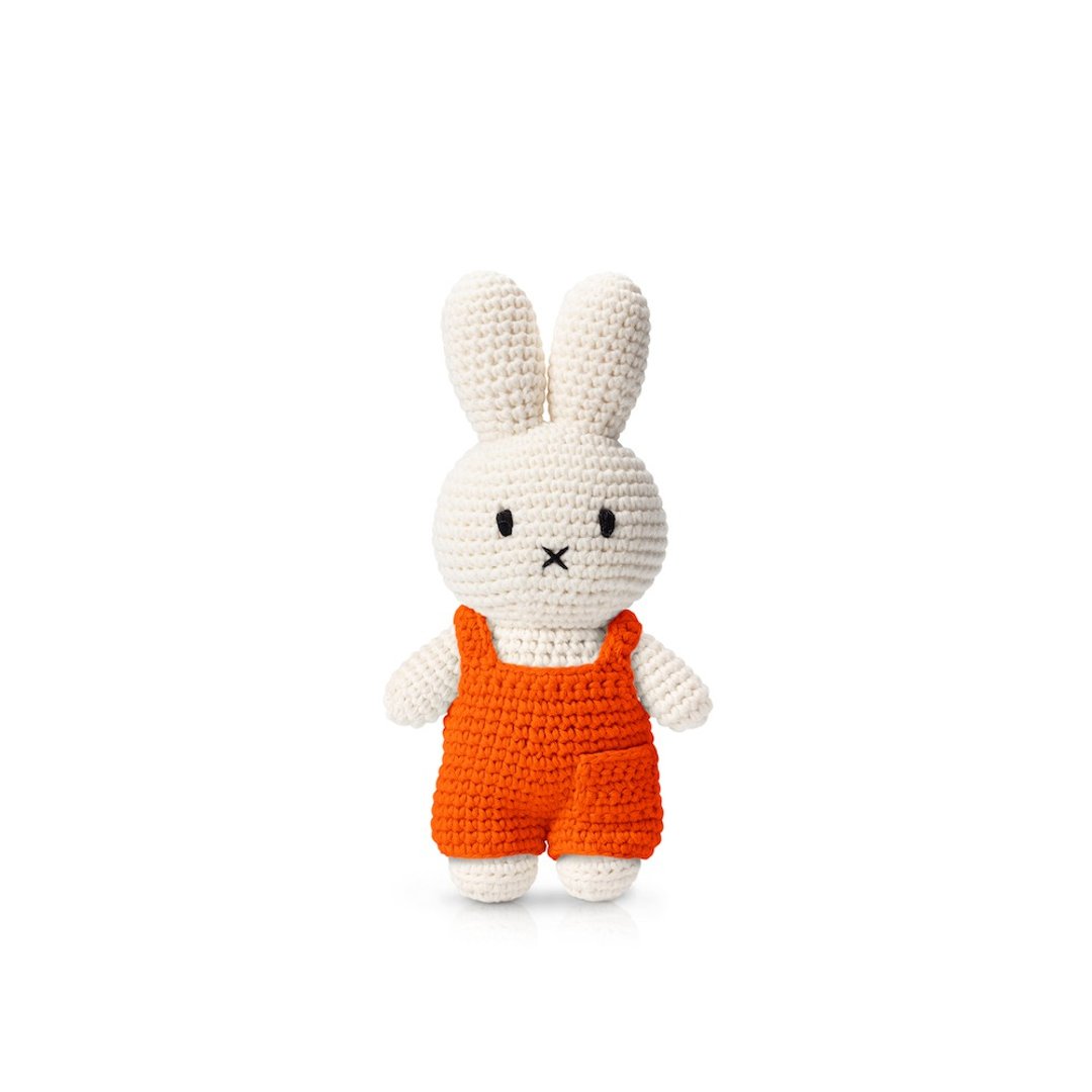 荷兰Miffy米飞兔【miffy橘红色吊带裤】手工钩针纯棉娃娃疗愈玩偶 - 玩偶/公仔 - 棉 橘色