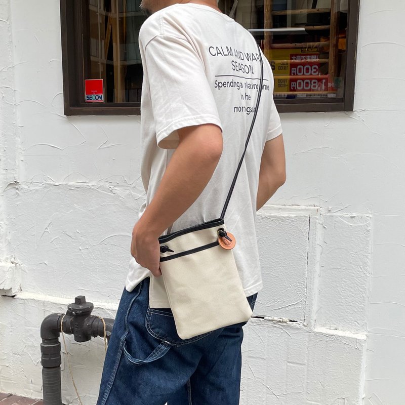 uncle 原色×黑色 - 侧背包/斜挎包 - 棉．麻 白色