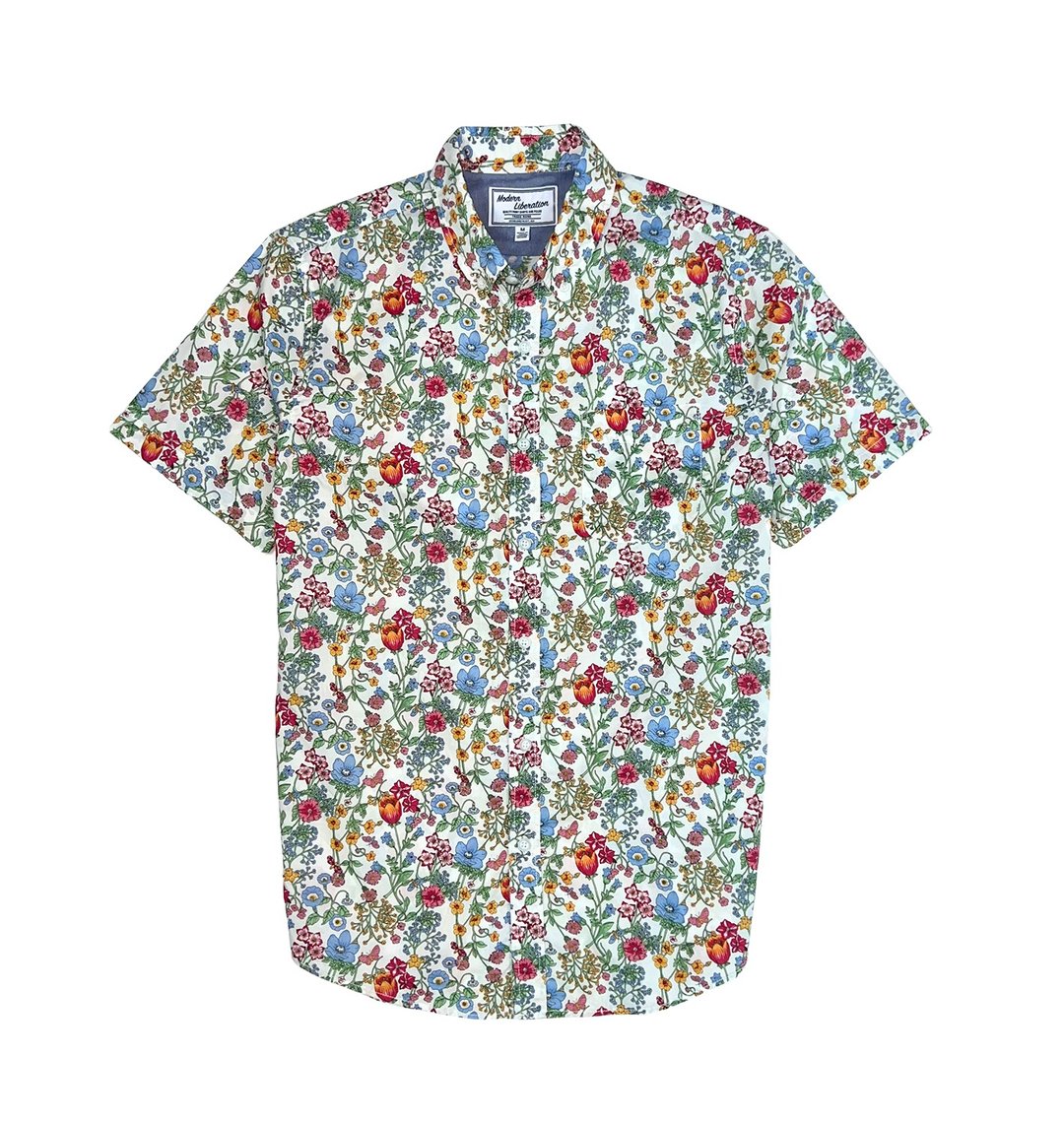 Men's Botanical Sketch Shirt 男装花卉图案衬衫 - 白色 - 男装衬衫 - 棉 白色