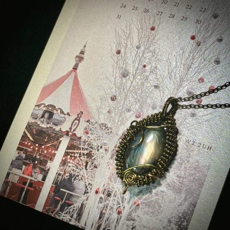【蒸气庞克】金属编织 拉长石项链坠 - 项链 - 水晶 咖啡色