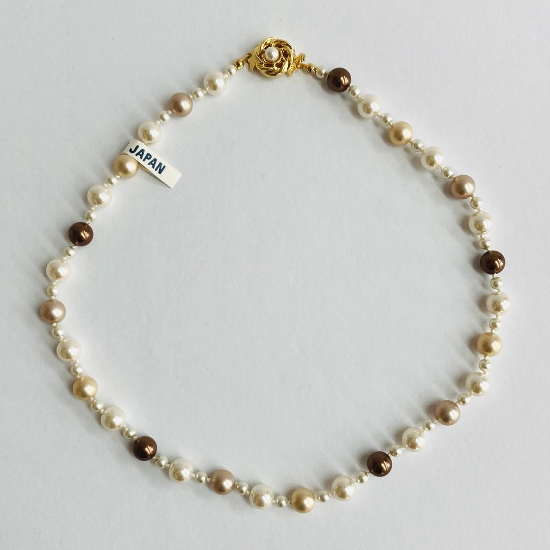 玻璃珍珠单结项链 / 4x8mm 约45cm / 棕色 x 奶油色混搭 / G / 日本制造 - 项链 - 玻璃 咖啡色