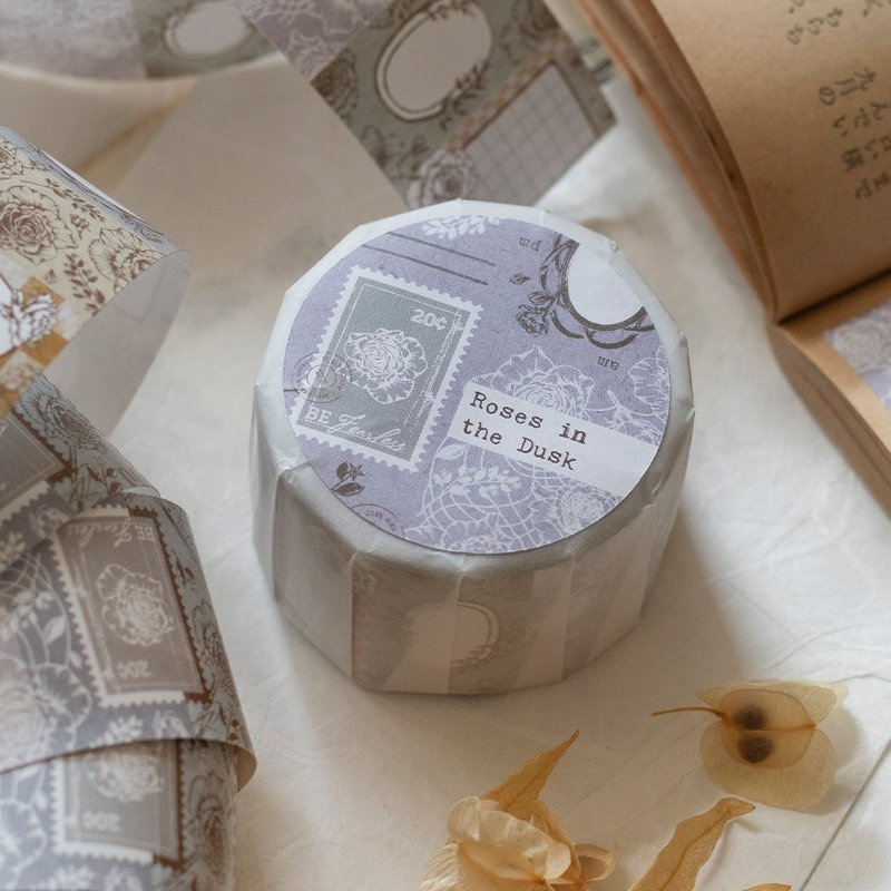 暮色中的玫瑰 - 3cm标签贴纸 - 纸胶带 - 纸 卡其色