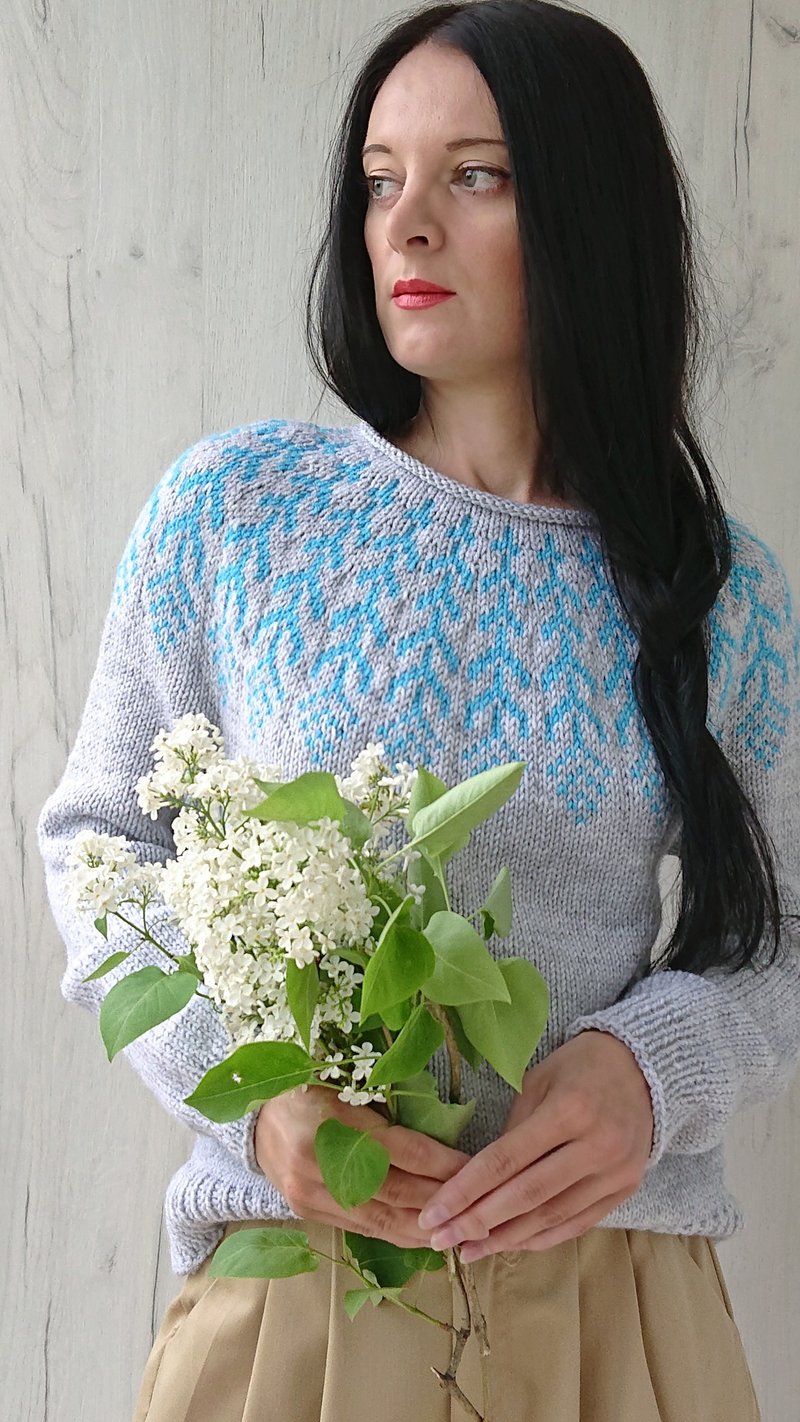 Lopapeysa Fair isle sweater Jacquard sweater Hand knit sweater Winter sweater - 女装针织衫/毛衣 - 羊毛 