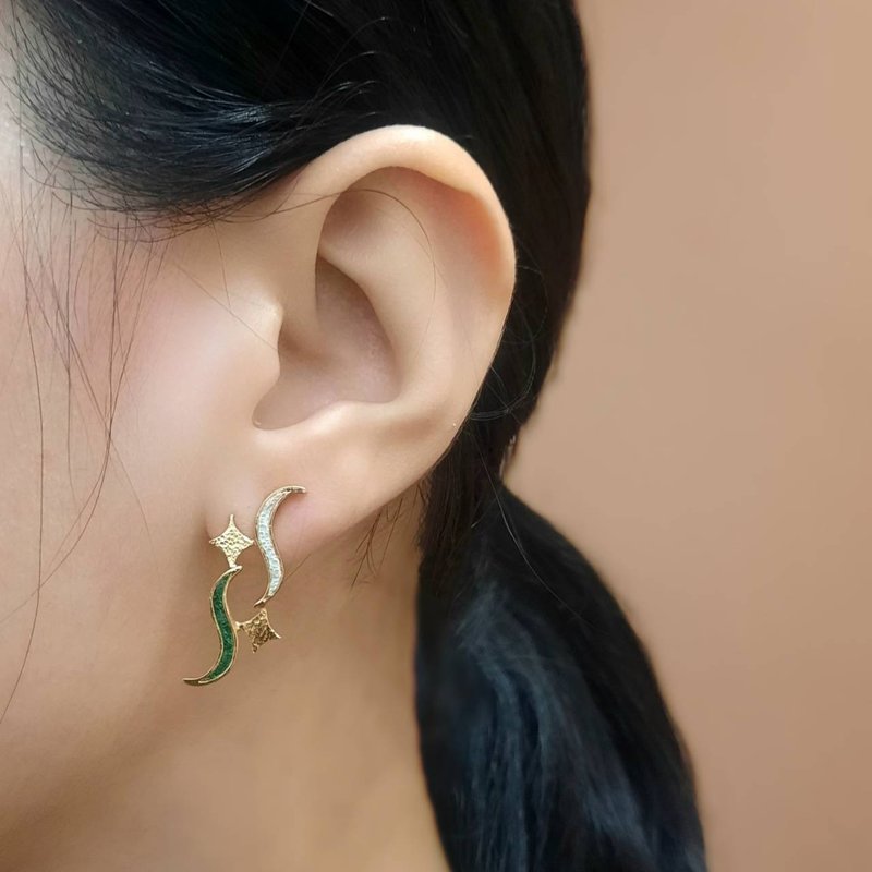 波光粼粼星河灿烂不对称设计耳饰 | 设计师永续VitalitéJewelry - 耳环/耳夹 - 其他金属 金色