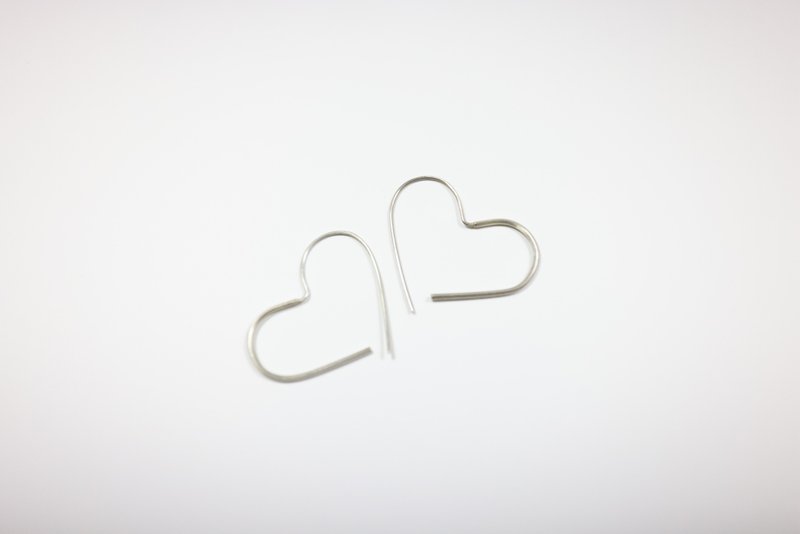 经典款-几何直方爱心耳环(耳勾式/一副) - 耳环/耳夹 - 纯银 银色