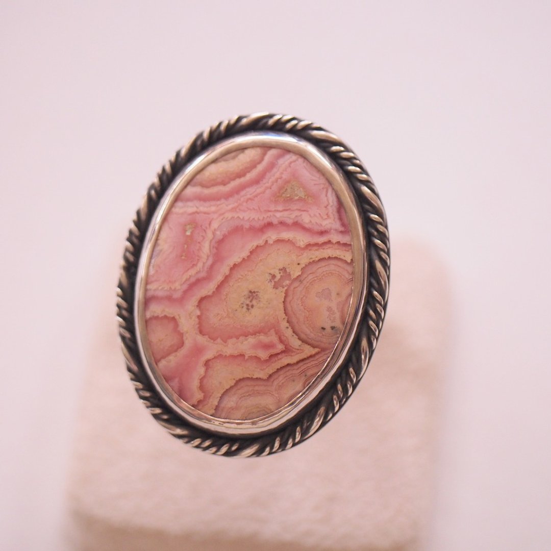 天然菱锰矿 大颗宝石 手工纯银戒指 红纹石 Rhodochrosite - 戒指 - 宝石 粉红色