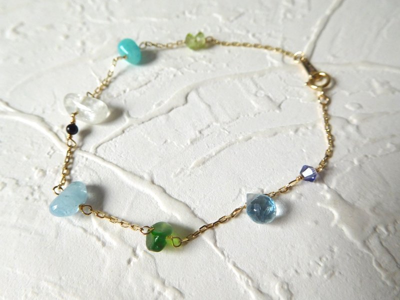 纯14K金七彩天然半宝石手链 - 手链/手环 - 石头 多色