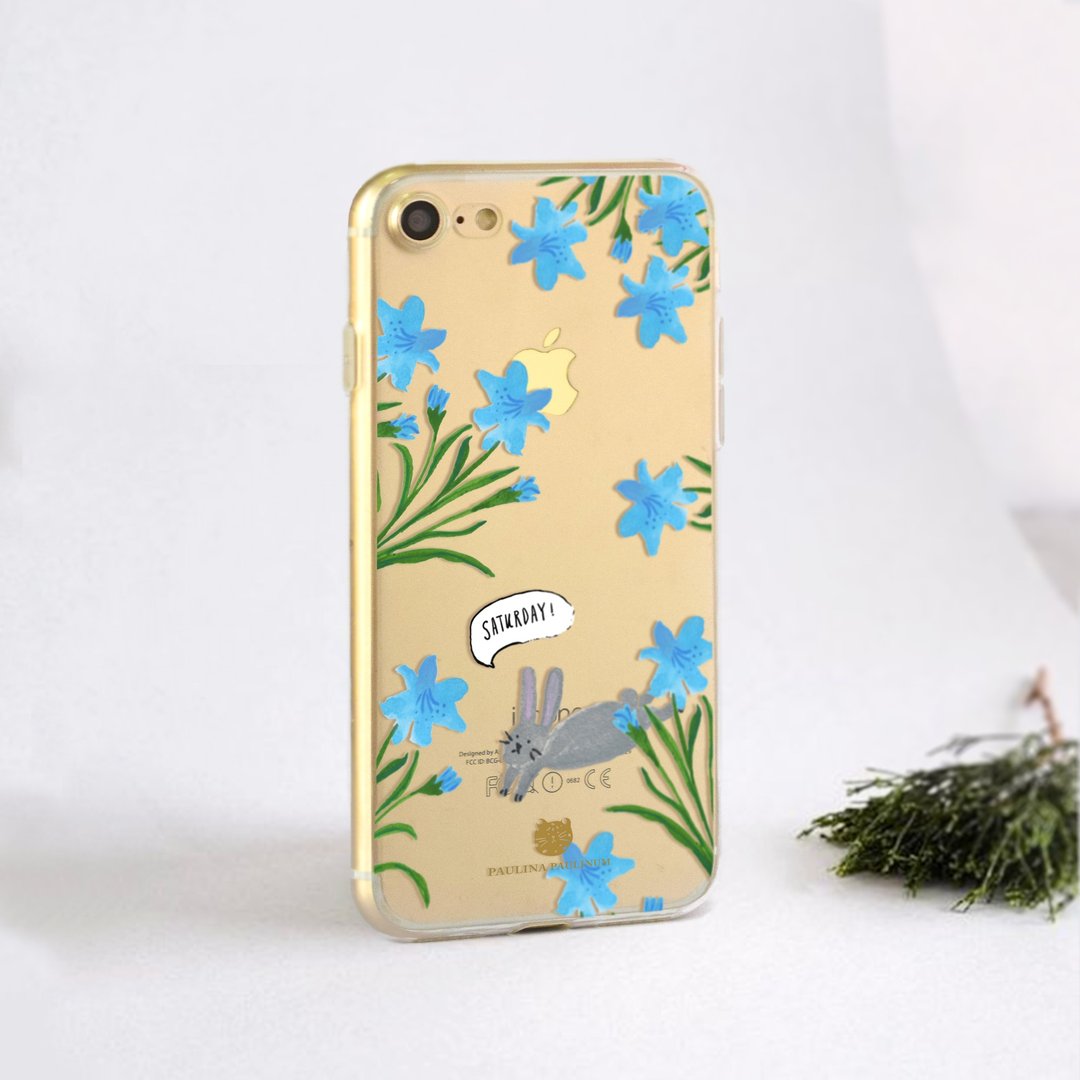 免费刻字 兔子花手机壳iphone 8 plus XR交换圣诞礼物 - 手机壳/手机套 - 塑料 蓝色