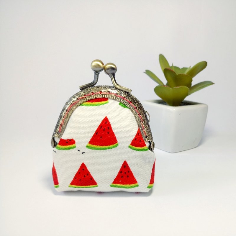 【西瓜-米黄】迷你口金包 零钱包 - 零钱包 - 棉．麻 白色