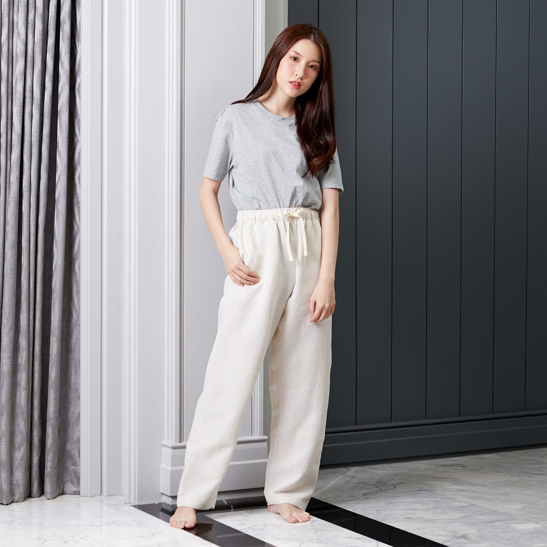 Linen Pants - 居家服/睡衣 - 棉 白色