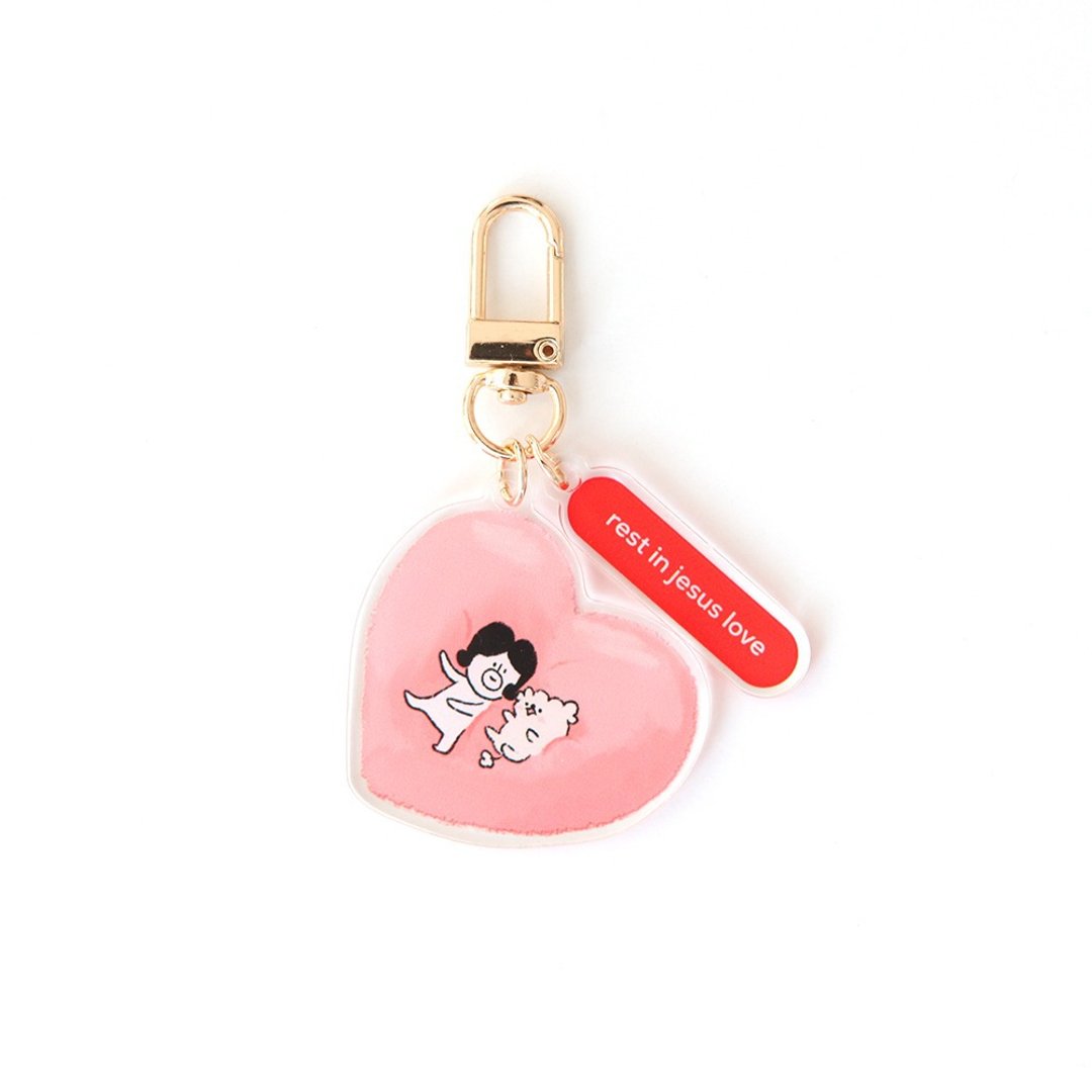 Hello DunDun 哈啰登登系列 压克力 Key Ring  01.Heart 抱枕 - 钥匙链/钥匙包 - 塑料 白色
