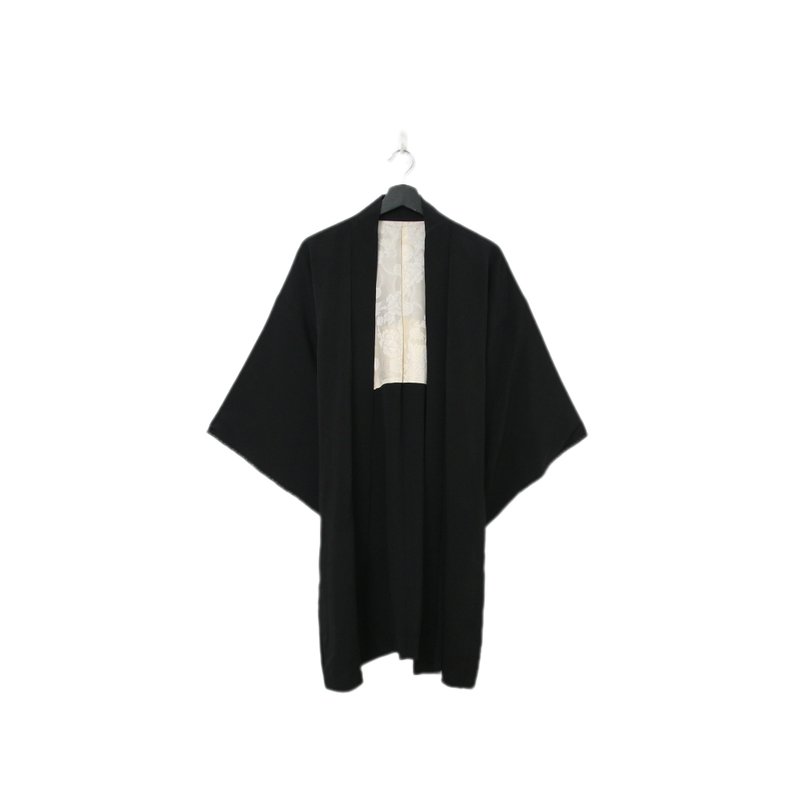 Back to Green-日本黑羽织 内里米白花印 kk-11//vintage kimono - 女装休闲/机能外套 - 丝．绢 