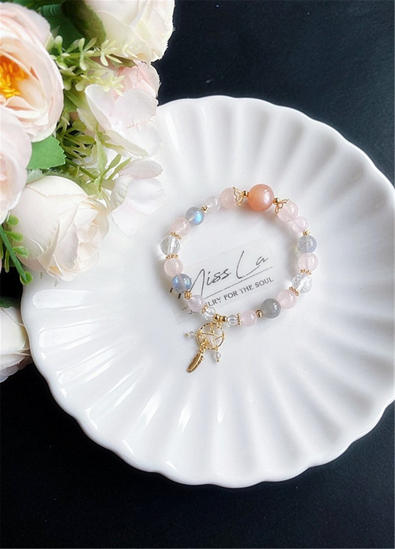 温柔 捕梦网 灰月光 粉晶 橙月光 白水晶 设计款 手链 礼物 - 手链/手环 - 水晶 粉红色