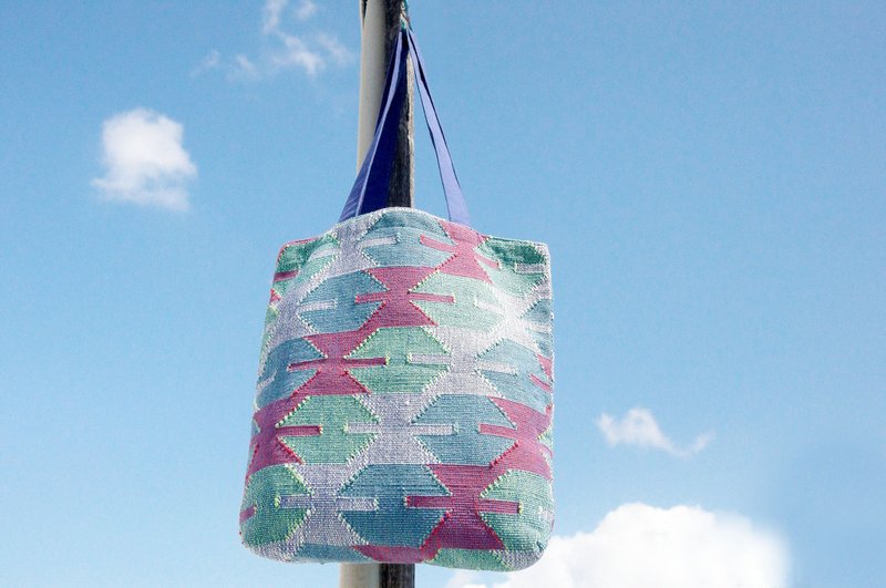 手织几何图纹轻便包/达卡织背包/侧背包/肩背包/旅行包-星空蓝色 - 侧背包/斜挎包 - 棉．麻 多色