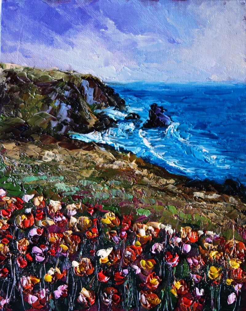 Laguna Beach Painting Oil Original Art Abstract Landscape Artwork Impasto - 海报/装饰画/版画 - 其他材质 多色
