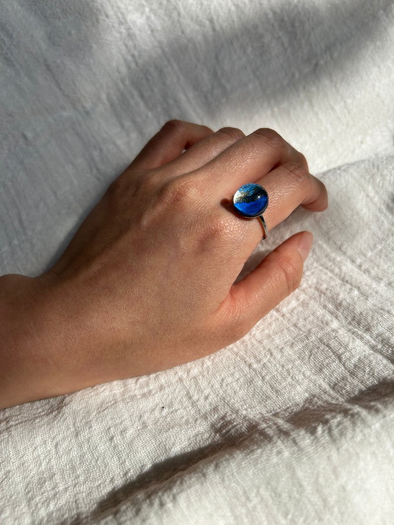 星尘蓝海 蓝色金色  圆形 不锈钢戒围 可调节开口戒 - 戒指 - 不锈钢 蓝色