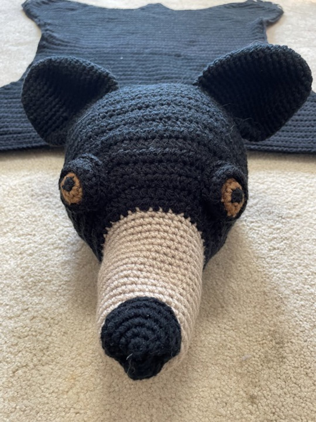 Crochet animal black bear rug (both sides) [interior] decoration [zabuton] [rug] - 餐垫/桌巾 - 棉 