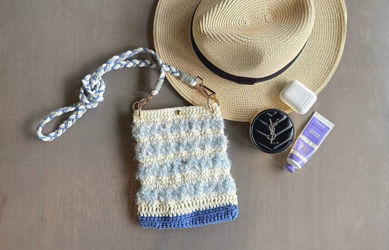 手工编织包 手机包 肩背包 侧背包 斜背包 小包 - 蓝色混线镂空包 - 侧背包/斜挎包 - 棉．麻 蓝色