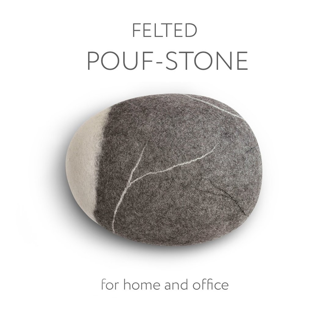Wool stone pouf ottoman, floor cushion – White Noise Model - 枕头/抱枕 - 羊毛 灰色