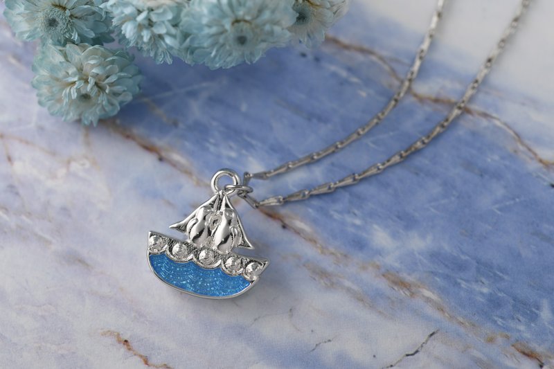 经典鹦鹉系列 浪漫风帆项链 手工珐琅上色款 - 项链 - 银 蓝色