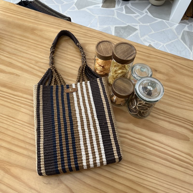 绳艺 - 日欧色系条子肩背袋 - 侧背包/斜挎包 - 棉．麻 卡其色