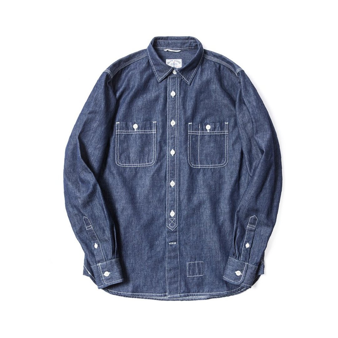 ISLAND SCOUTS 罕有横纹色织INDIGO 40年代工装衬衫 - 深蓝 - 男装衬衫 - 棉 蓝色