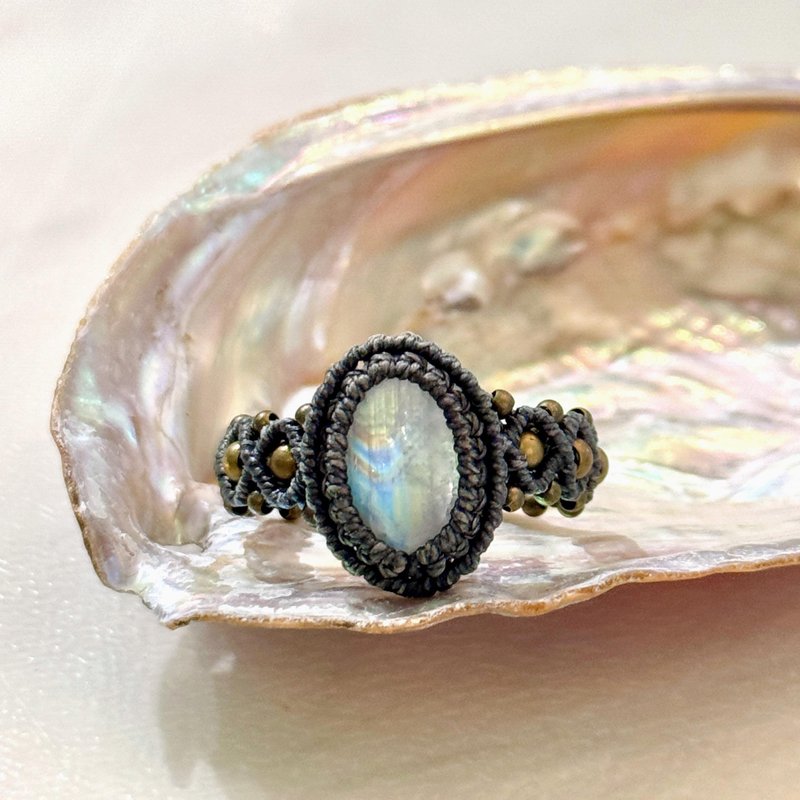 Crystoria Stone | Macrame | 南美蜡线 | 戒指 | 月亮石 - 戒指 - 宝石 灰色