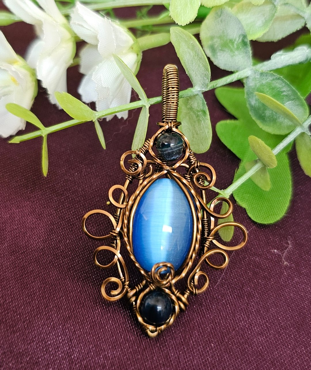 【叶绿𨥤手作】海潮之镜 /金属线编织/节日/礼物/饰品/项链/手作 - 项链 - 铜/黄铜 蓝色