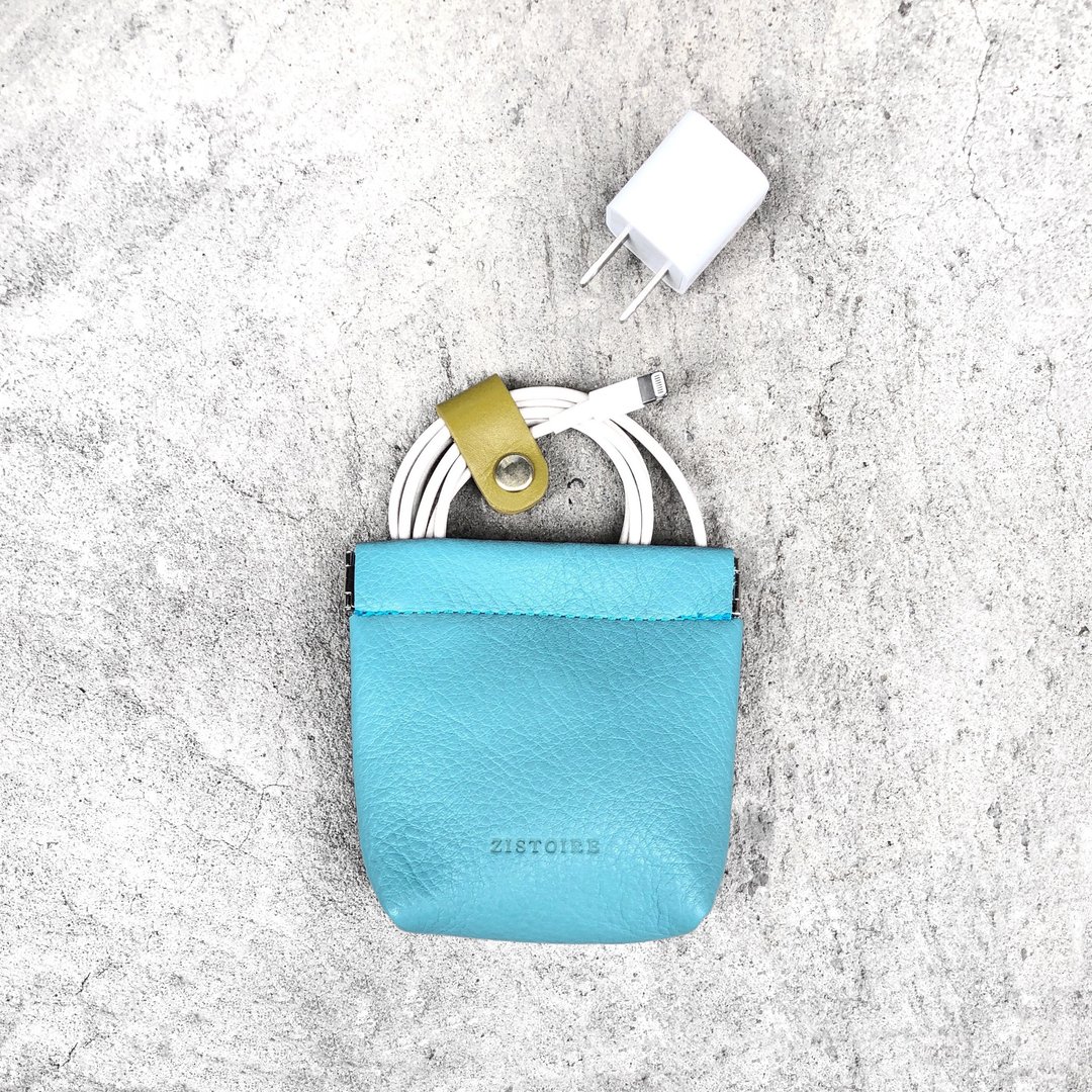 【Glamor】ZiBAG-037L/弹簧口金充电包 / 婴儿蓝 - 零钱包 - 真皮 