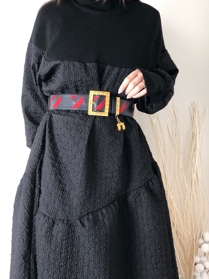 【日本直送，铭牌二手红】CELINE赛琳千鸟格凯旋门凯旋皮带黑复古infs5j - 皮带/腰带 - 真皮 黑色