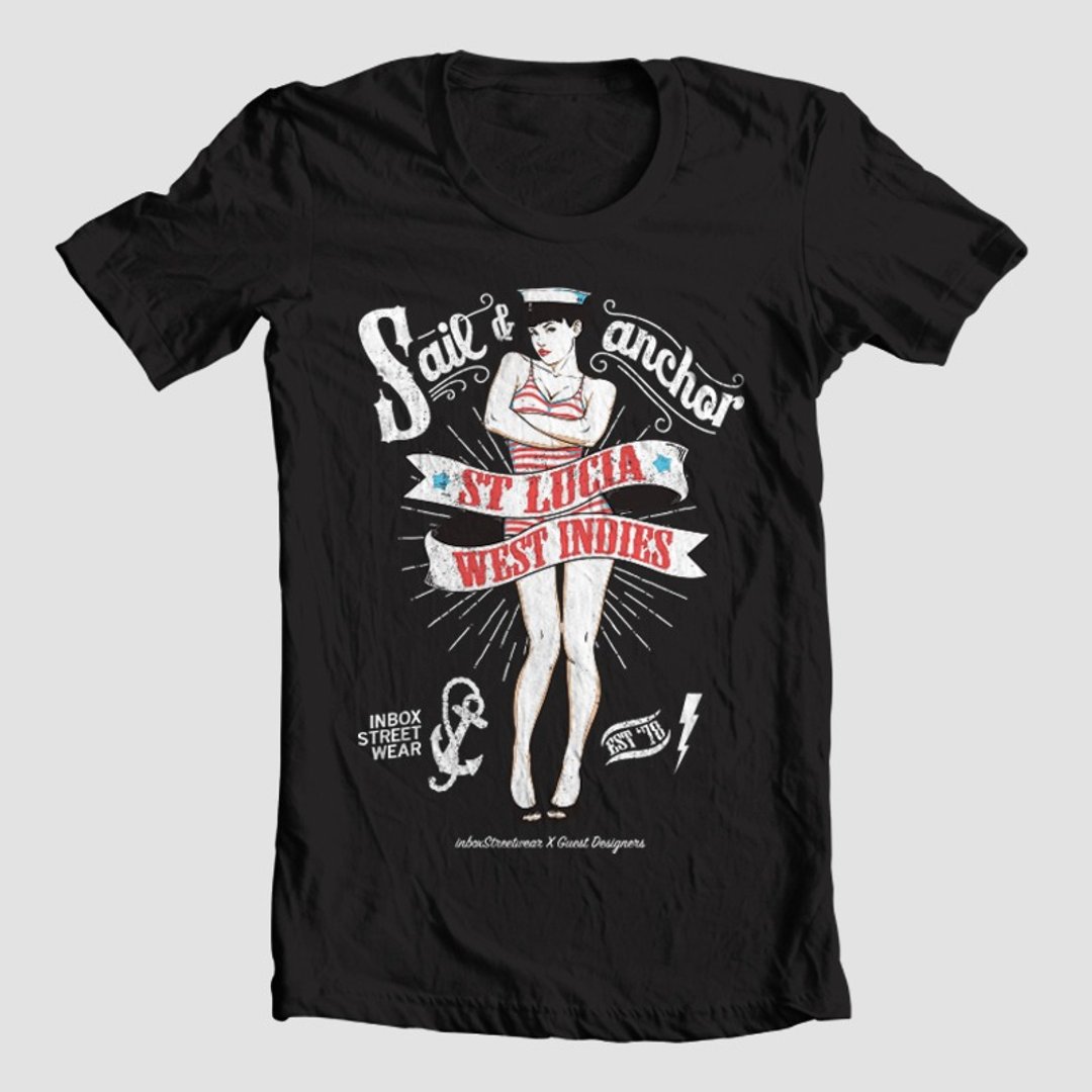 【Off-season sale】Sail and Anchor Soft T-Shirt - 中性连帽卫衣/T 恤 - 棉 黑色