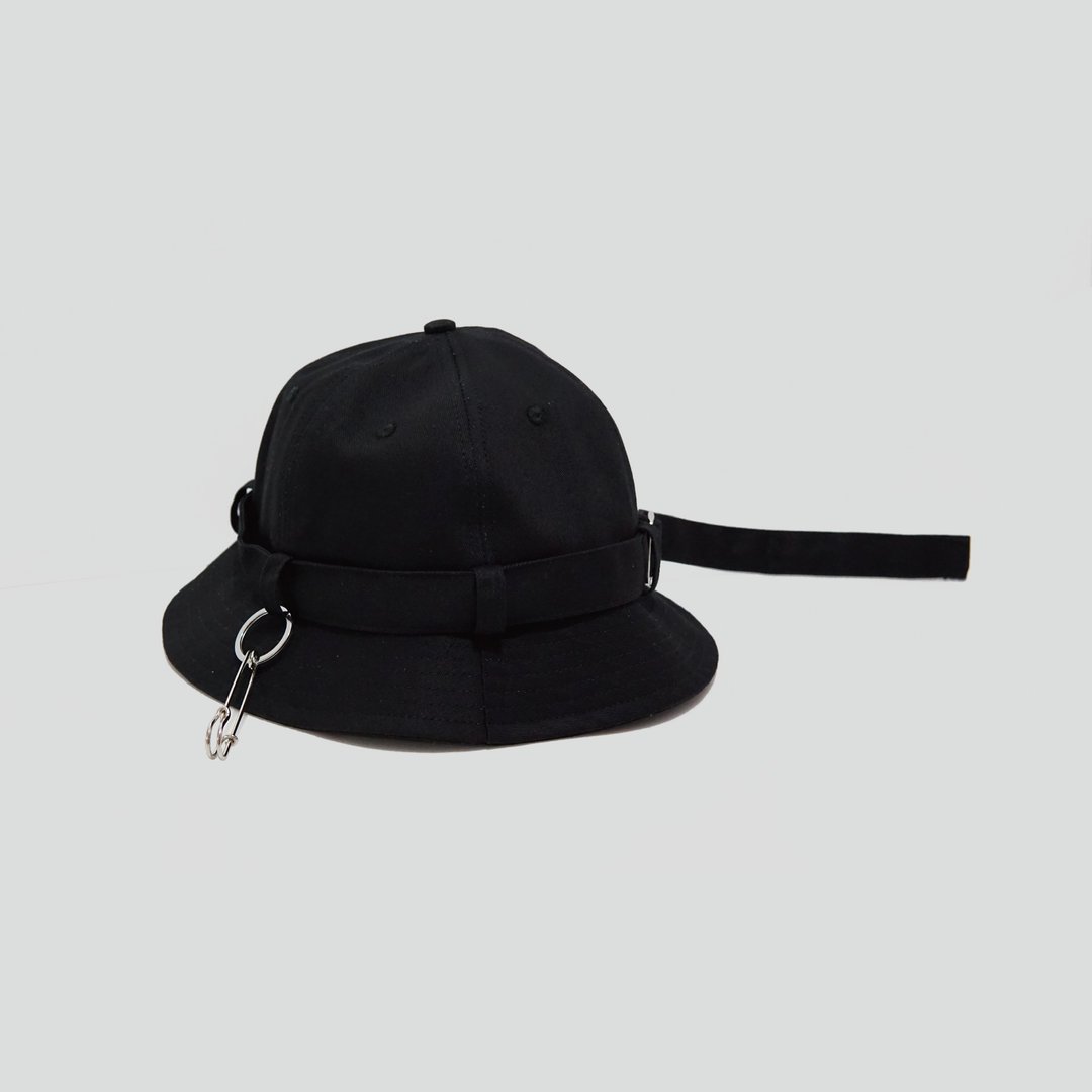 KAKY CAP 03-长带扣针渔夫帽 - 帽子 - 棉 黑色