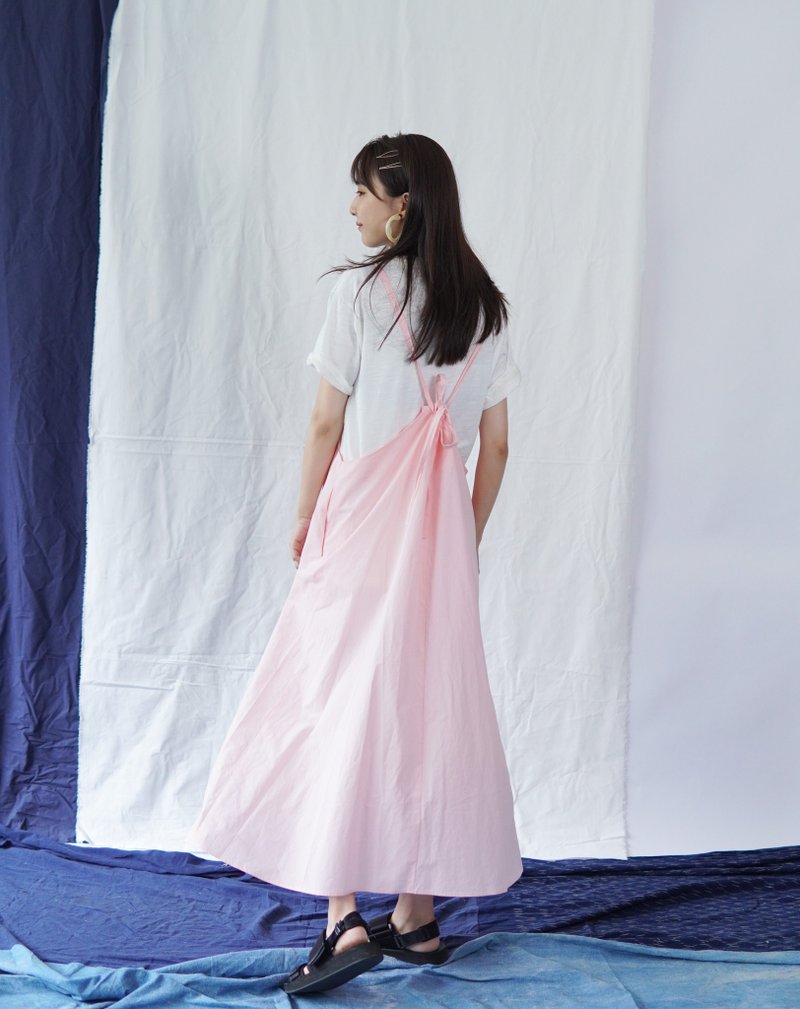 米粉色抽绳系带连衣裙 七分温柔三分可爱 叠穿吊带裙 夏季新品 - 洋装/连衣裙 - 棉．麻 粉红色