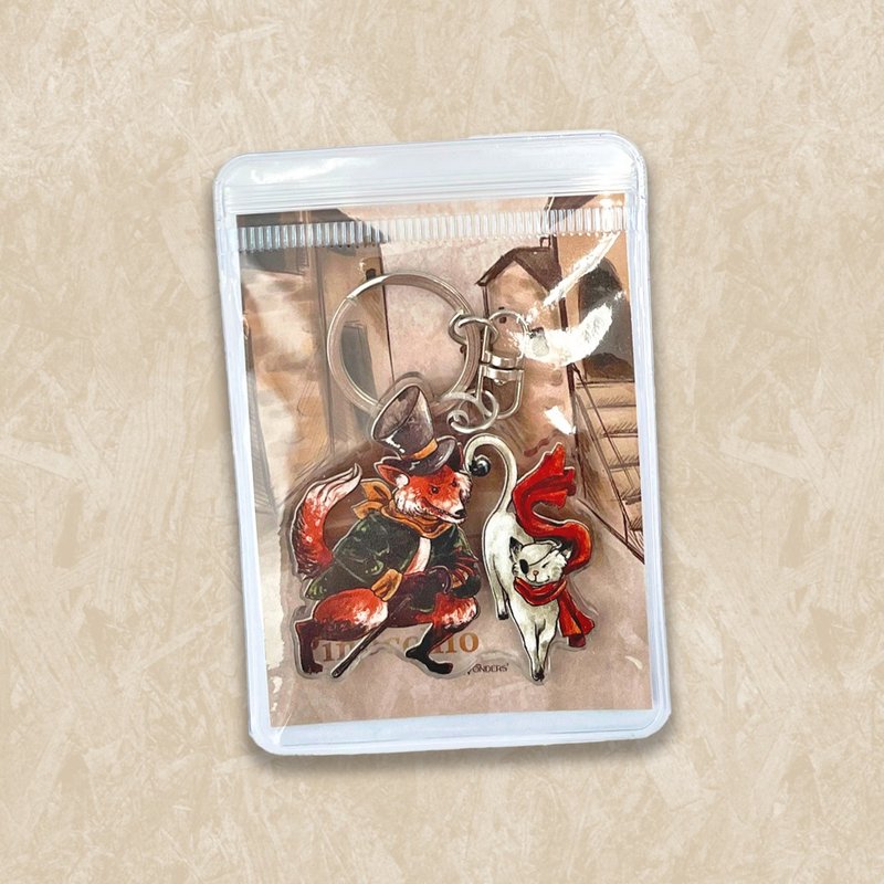 猫与狐狸造型钥匙圈 - 钥匙链/钥匙包 - 压克力 咖啡色