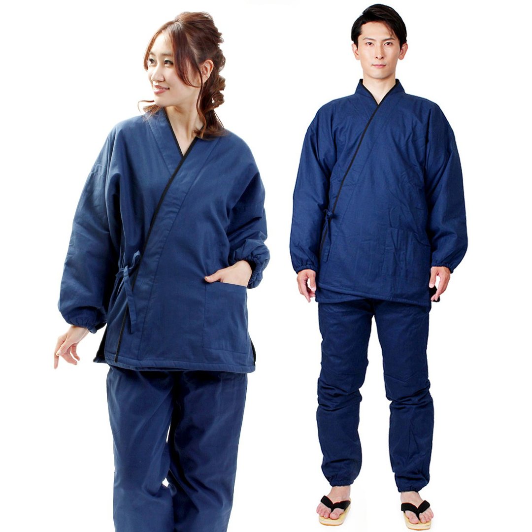 作务衣 男女兼用 日本 和服 铺棉 保暖 套装 Samue S M L LL 蓝 - 其他 - 棉 蓝色