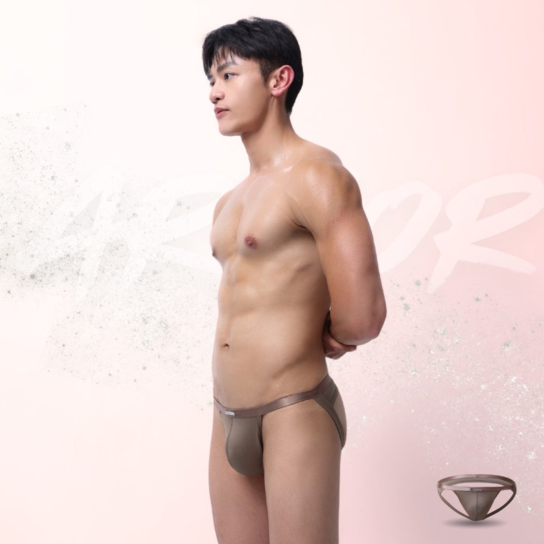 AttentionWear铠色盾甲后空内裤【摩卡棕】│细边 性感双丁 丁字 - 男士内衣裤 - 尼龙 咖啡色
