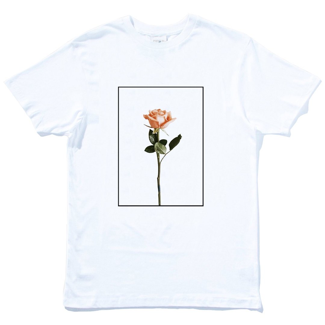 Pink Rose 短袖T恤 白色 玫瑰 植物 花 自然 礼物 春装 环保 - 男装上衣/T 恤 - 棉 白色