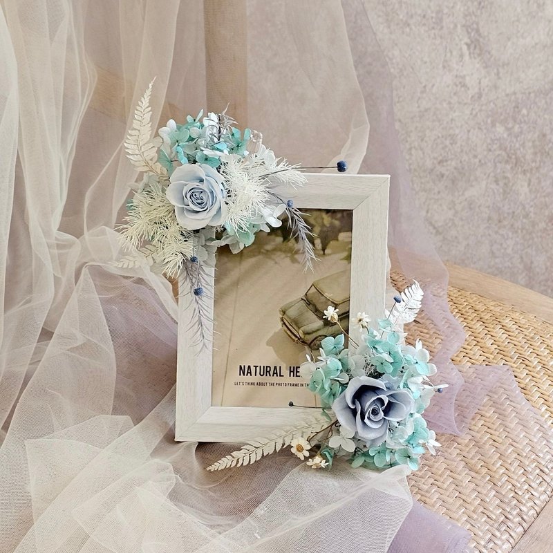 直立永生花相框/蓝白色系 - 干燥花/捧花 - 植物．花 蓝色