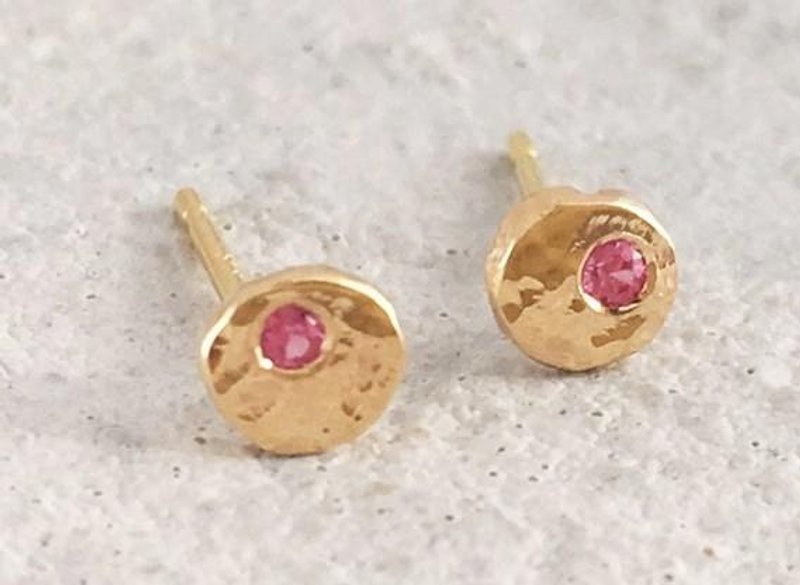 K14 Gold + Pink Sapphire ◇ Stud earrings - 耳环/耳夹 - 宝石 