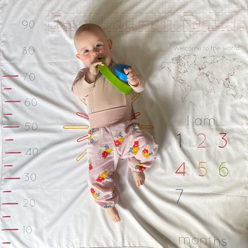 刺绣宝宝成长纪录背景布  拍照背景布 - 满月礼盒 - 棉．麻 白色