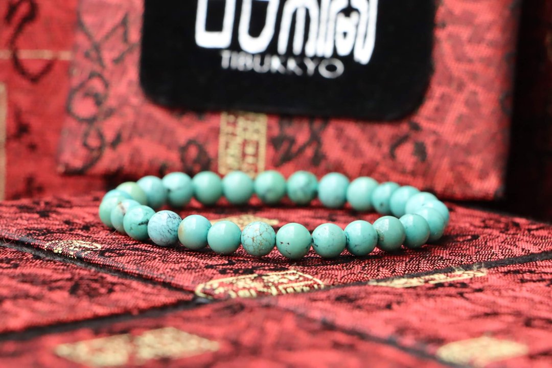 原矿天然绿松石手珠 6mm 高瓷度 无染色 无微沁 Turquoise beads - 手链/手环 - 玉石 
