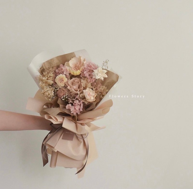/奶茶色韩系花束/ 生日礼物 毕业季 求婚 纪念日 七夕 情人节 - 干燥花/捧花 - 植物．花 卡其色