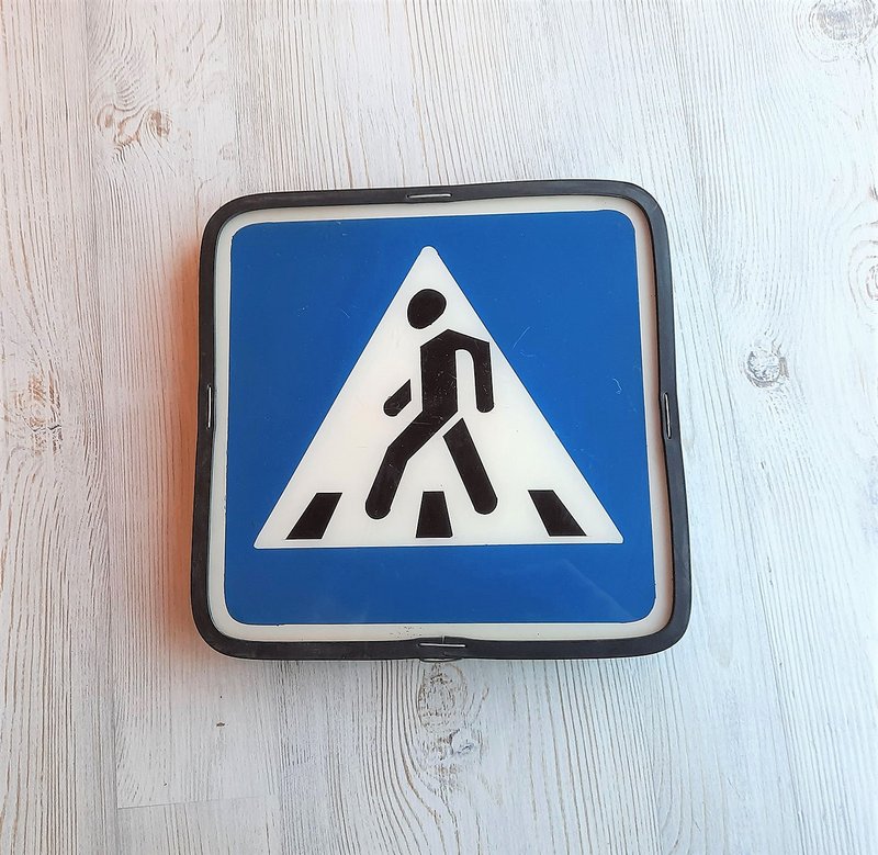 Soviet street blue road traffic sign Pedestrian Zebra Crossing vintage - 其他 - 其他材质 蓝色