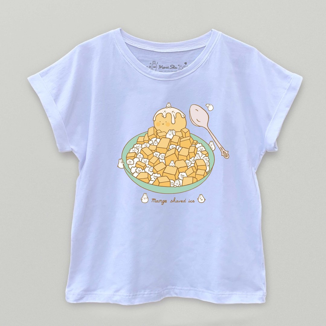 麻糬兔芒果冰 T-shirt - 女装上衣 - 棉 白色
