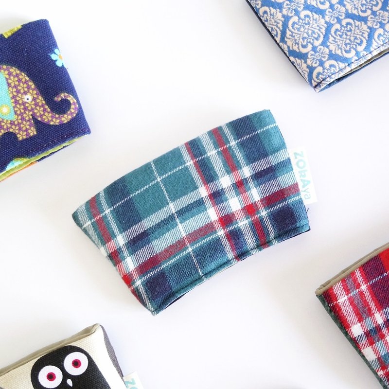 环保杯套 (英伦格子绿色) - 随行杯提袋/水壶袋 - 棉．麻 绿色